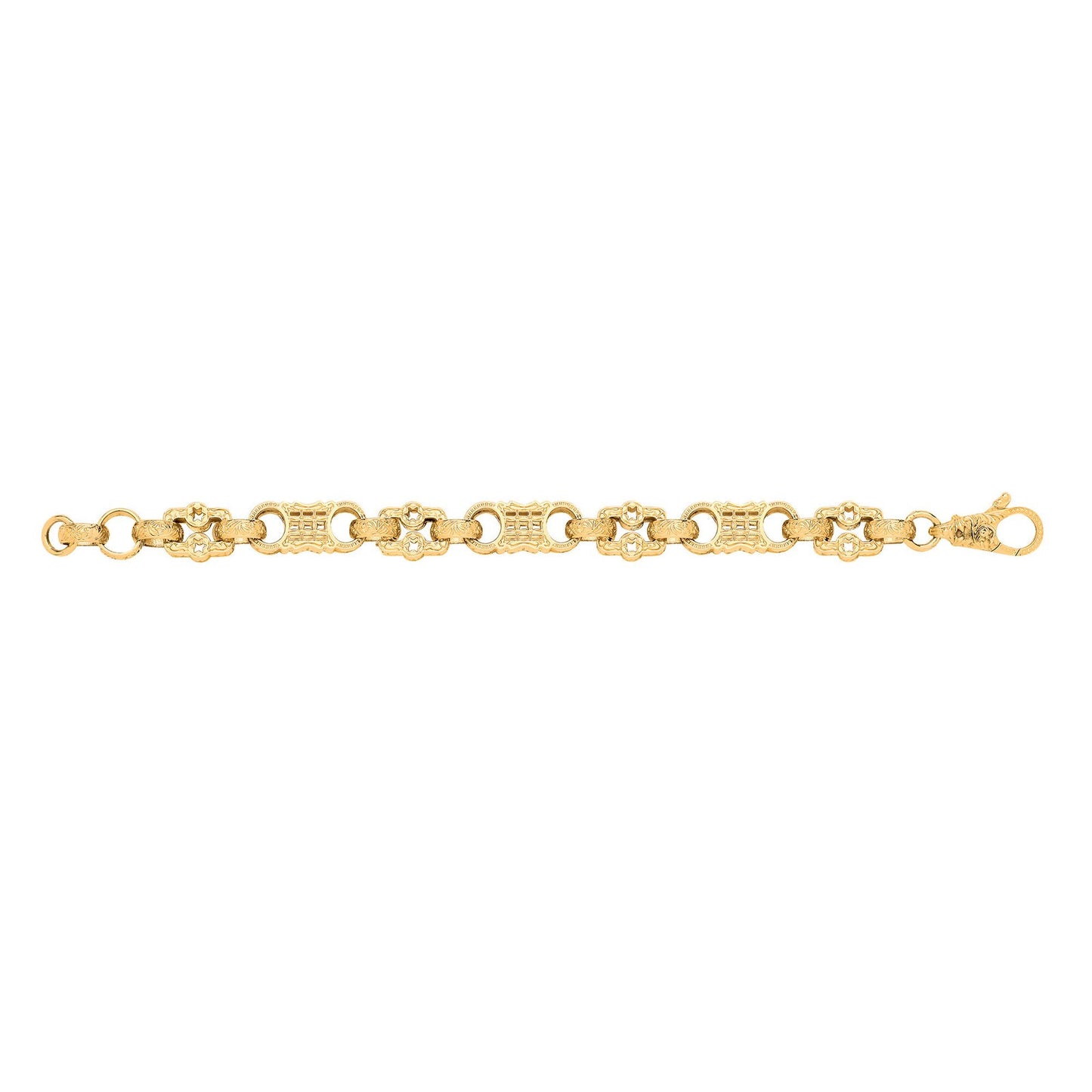 Yellow Gold Stars & Bars Gents Large Link Bracelet