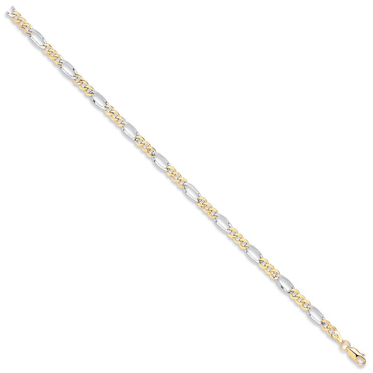 Yellow & White Gold Rhodium Plated 4.0mm Hollow Figaro Chain/bracelet