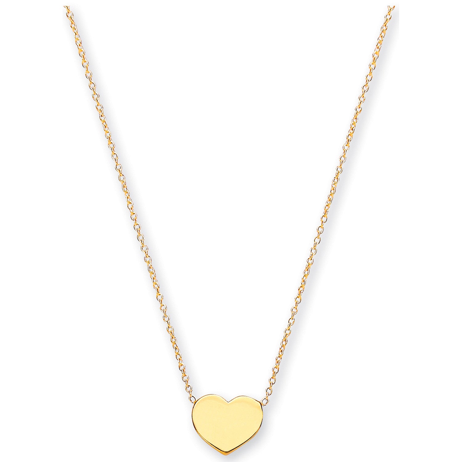 Yellow Gold Rolo Chain with Heart, 18" Necklace