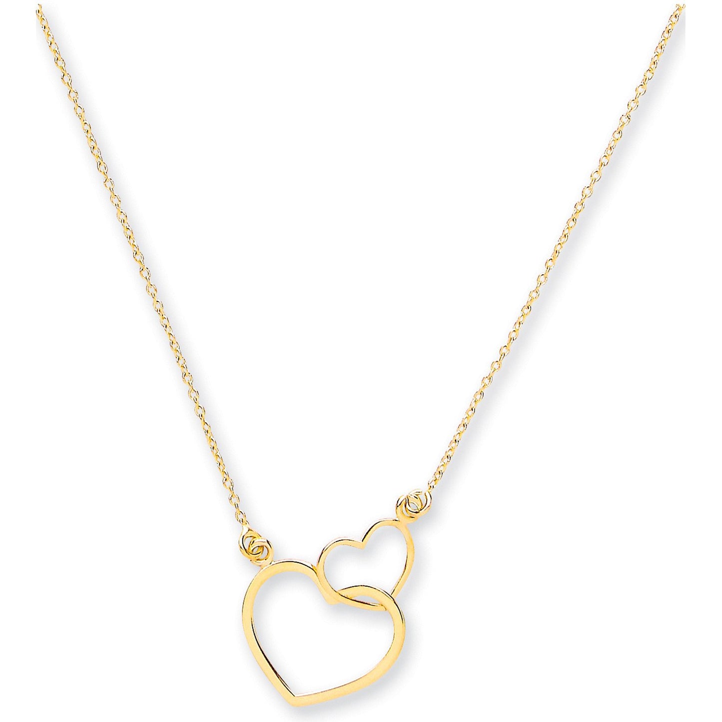 Yellow Gold Rolo Chain, Two Hearts, 18" Necklace