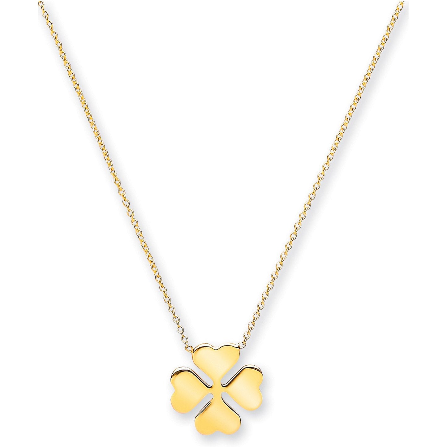 Yellow Gold Rolo Chain, 4 Leaf Clover, 18" Necklace