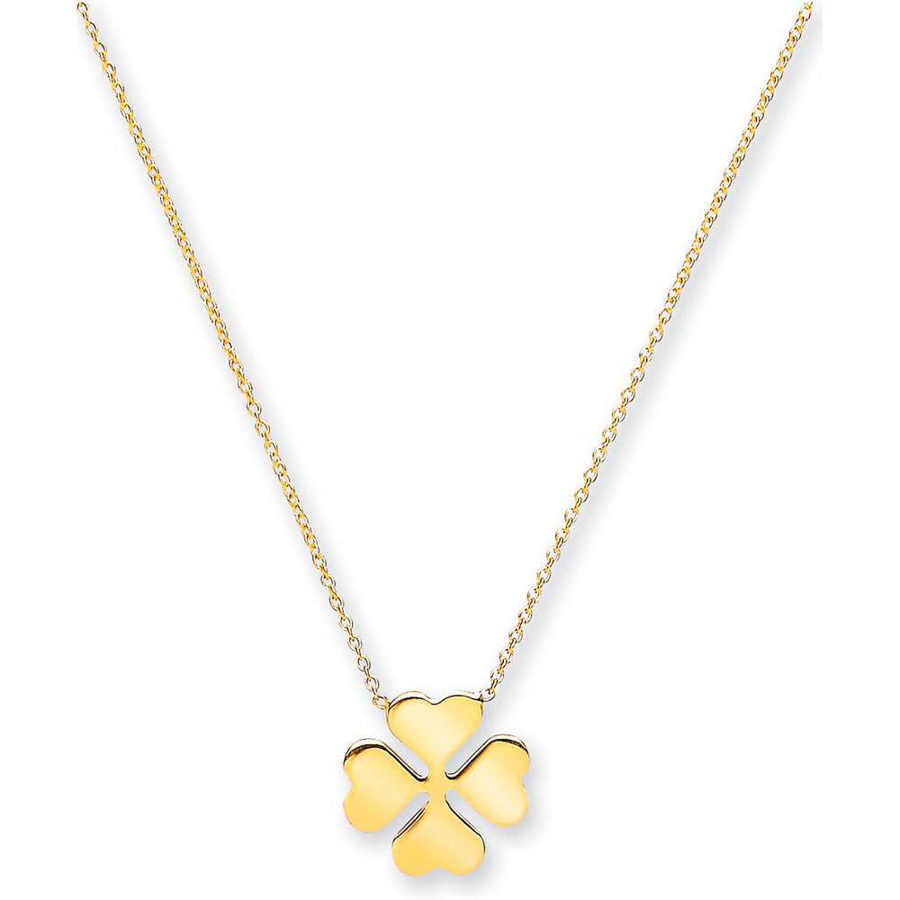 Yellow Gold Rolo Chain, 4 Leaf Clover, 18" Necklace