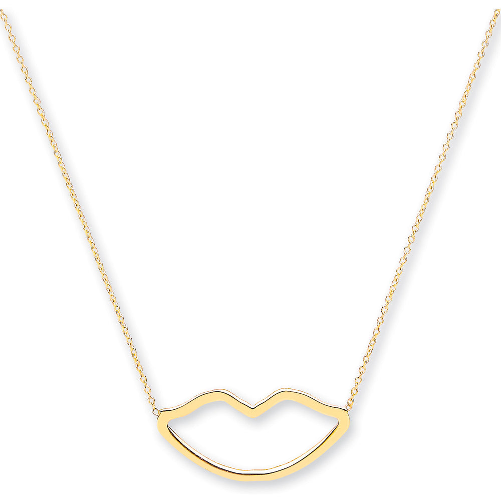 Yellow Gold Rolo Chain Lips Pendant, 16" Necklace