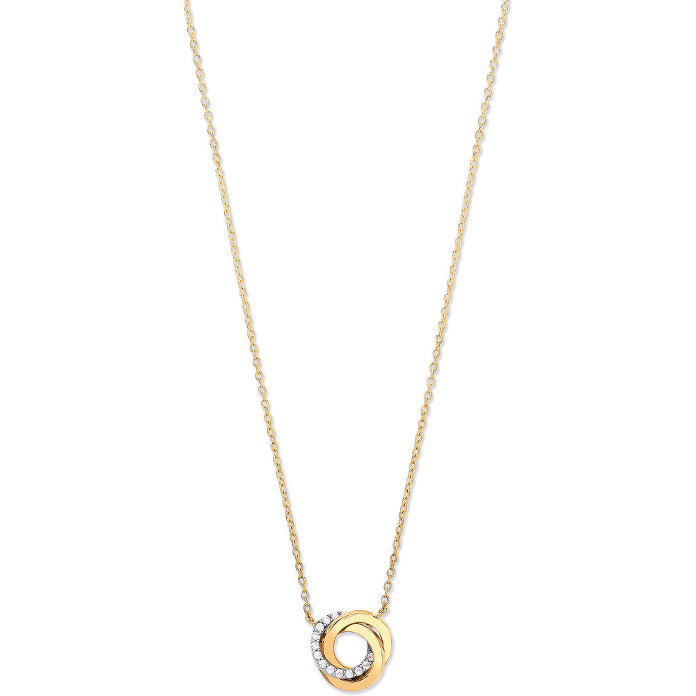 Yellow, White & Rose Gold Entwined 3 Rings Cubic Zirconia Necklace