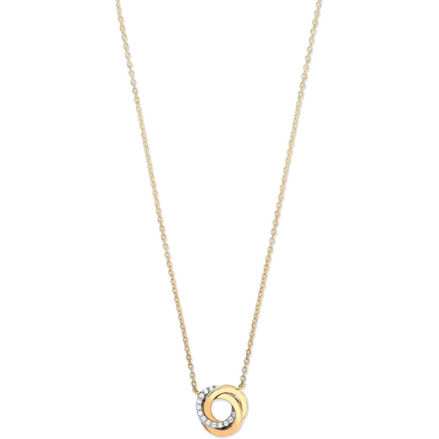 Yellow, White & Rose Gold Entwined 3 Rings Cubic Zirconia Necklace