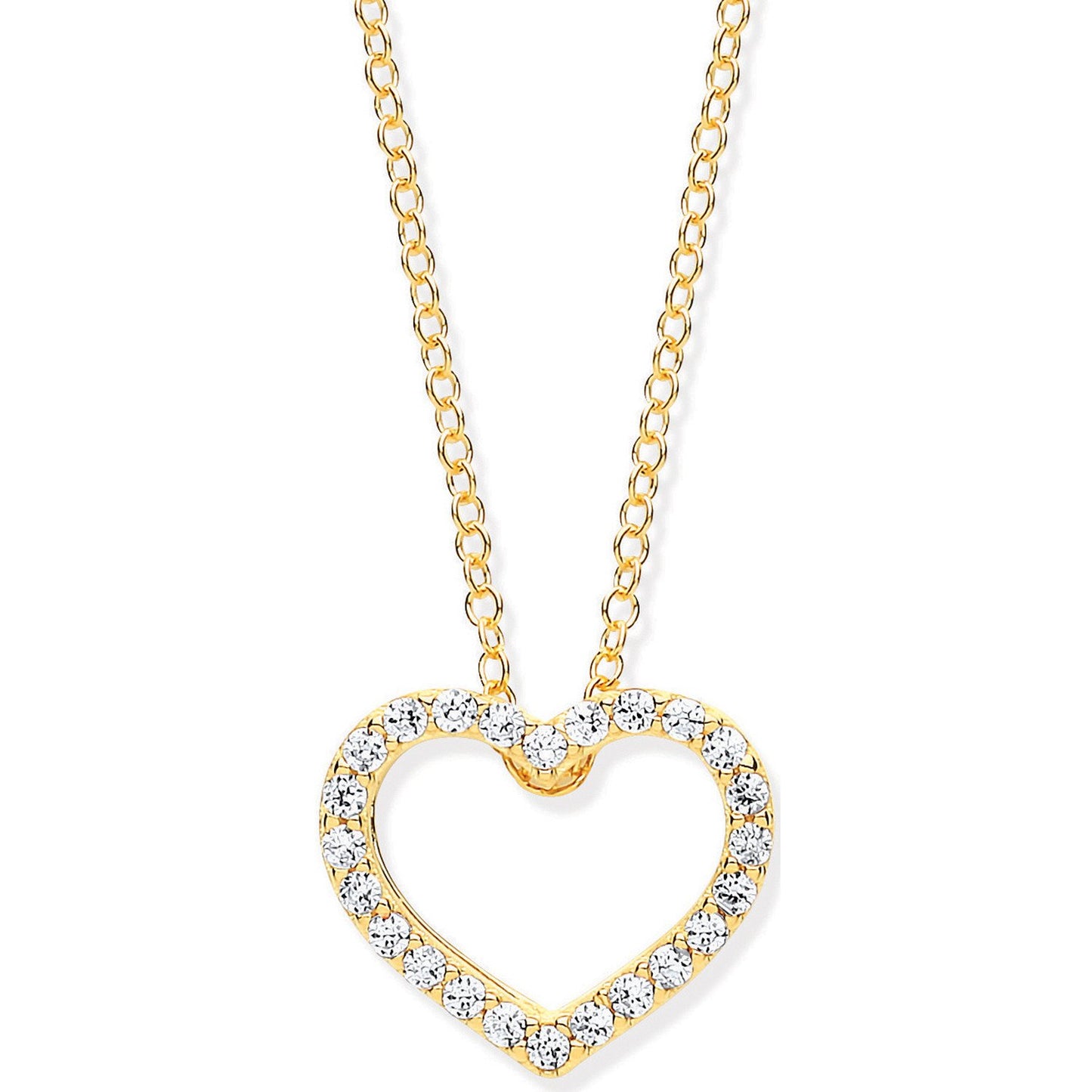 Yellow Gold Cubic Zirconia Heart Pendant On 18" Chain