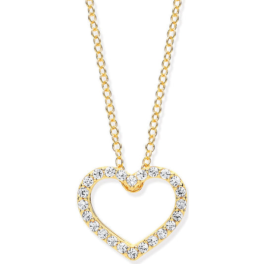 Yellow Gold Cubic Zirconia Heart Pendant On 18" Chain
