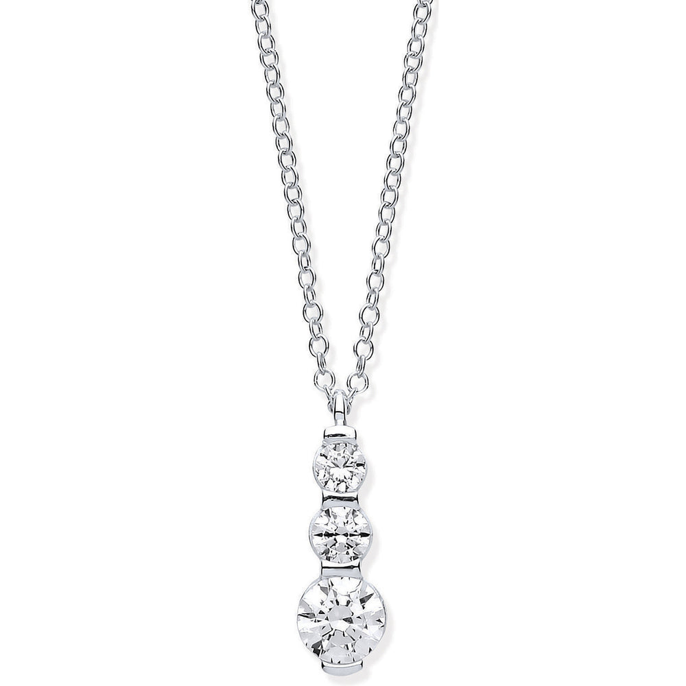 White Gold Graduated Cubic Zirconias Drop Pendant on 18" Chain