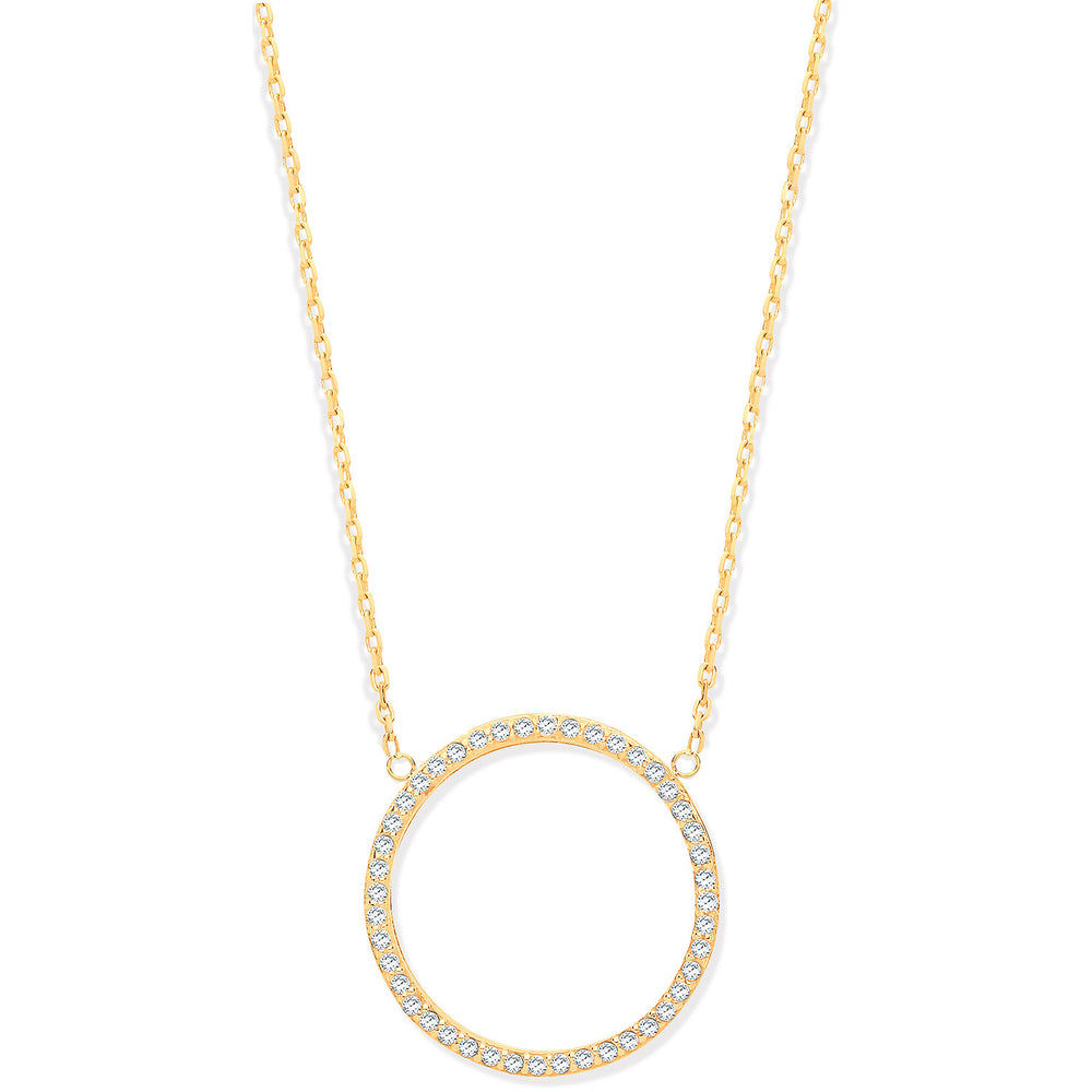 9ct Yellow Gold Circle of Life Cubic Zirconia Pendant 17" + 2" Chain