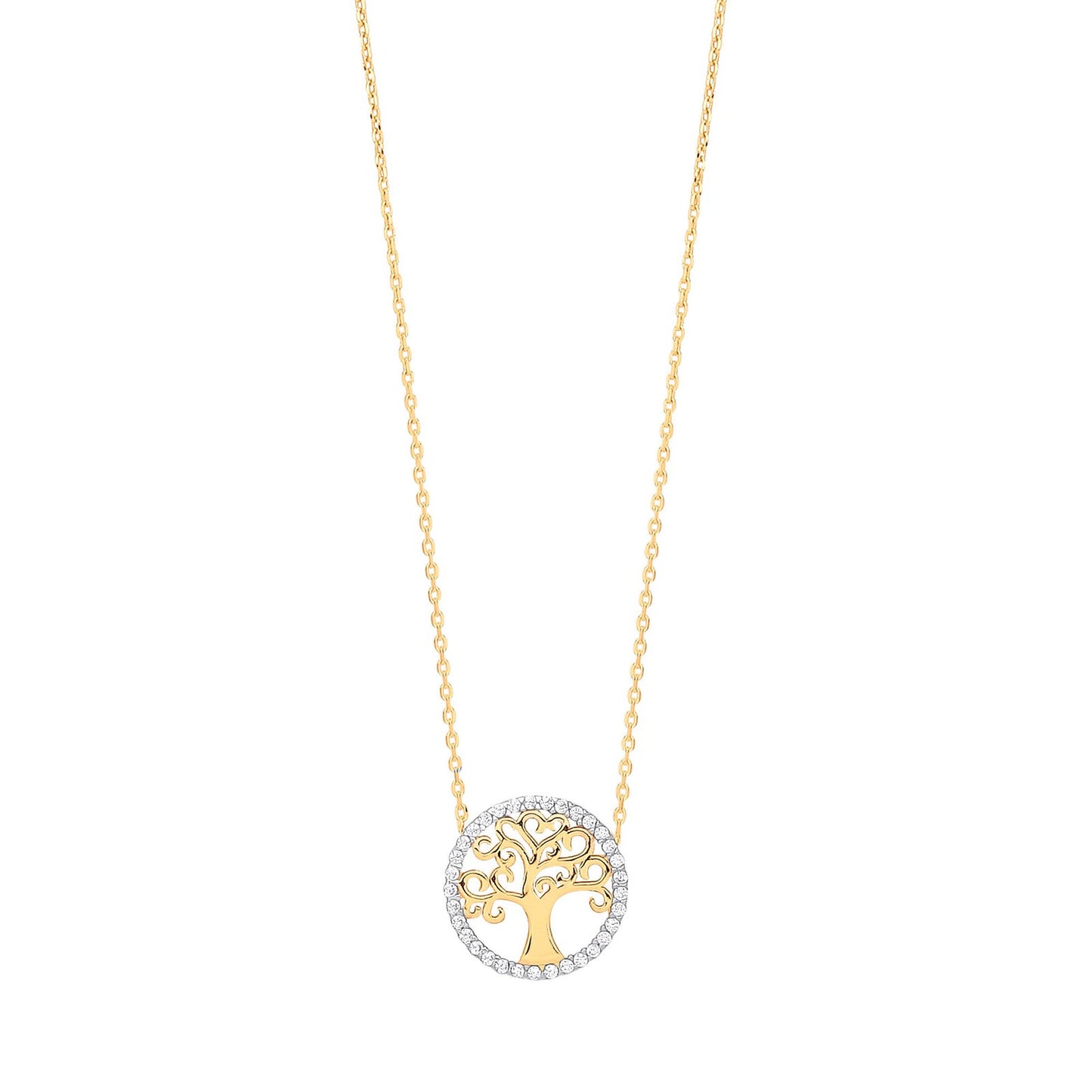 Yellow Gold Tree Of Life Cubic Zirconia, 18" Necklace