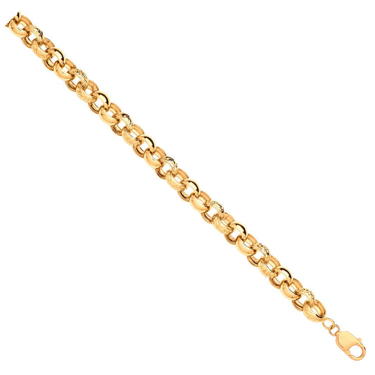 Yellow Gold Plain & Engraved Round 12.5mm Belcher Chain