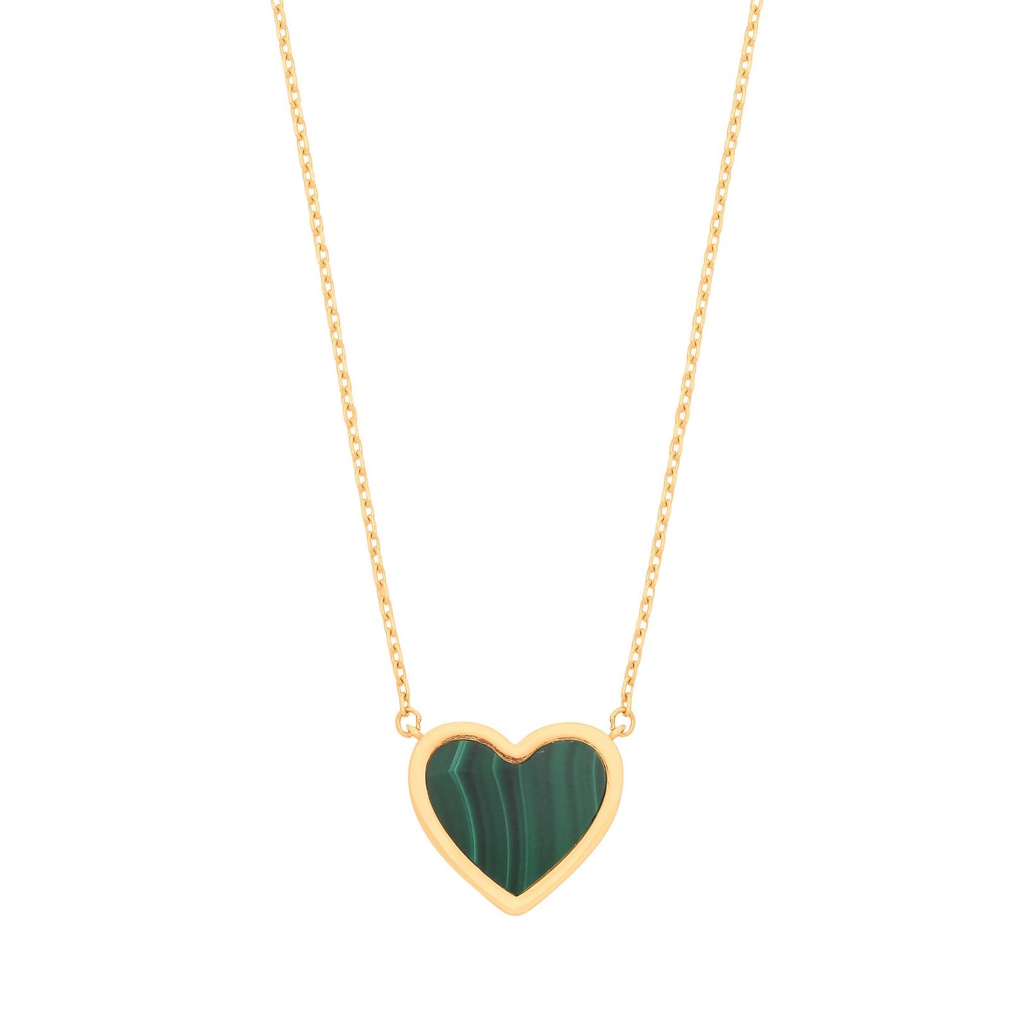 Yellow Gold Green Rubover Heart 18"necklace