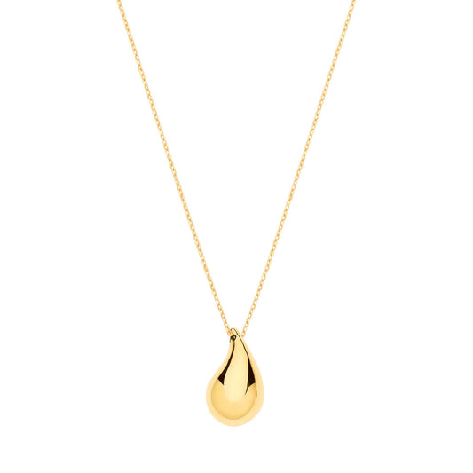Yellow Gold Puffed Teardrop Pendant Chain