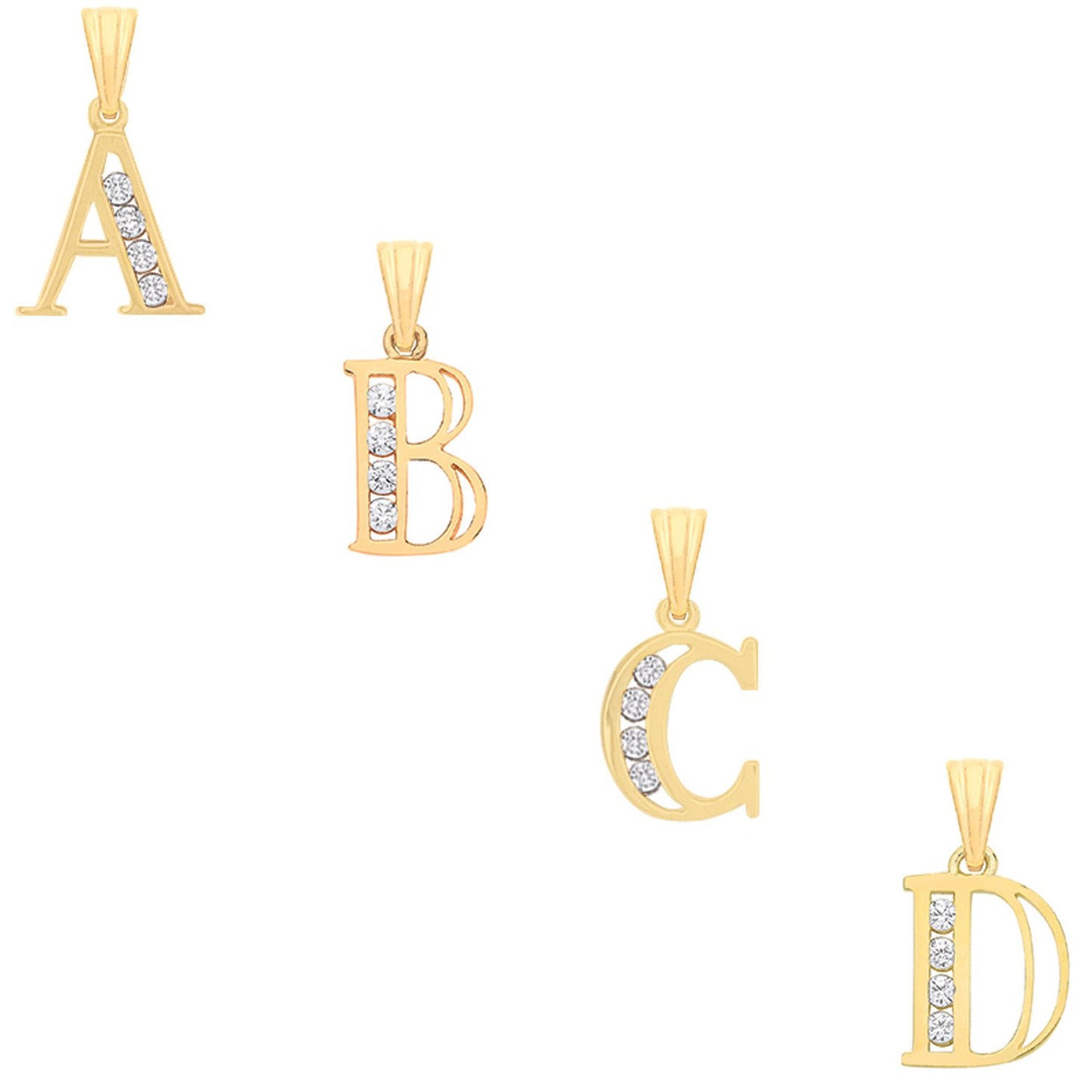 Yellow Gold Channel Set Cubic Zirconia Initial Pendants
