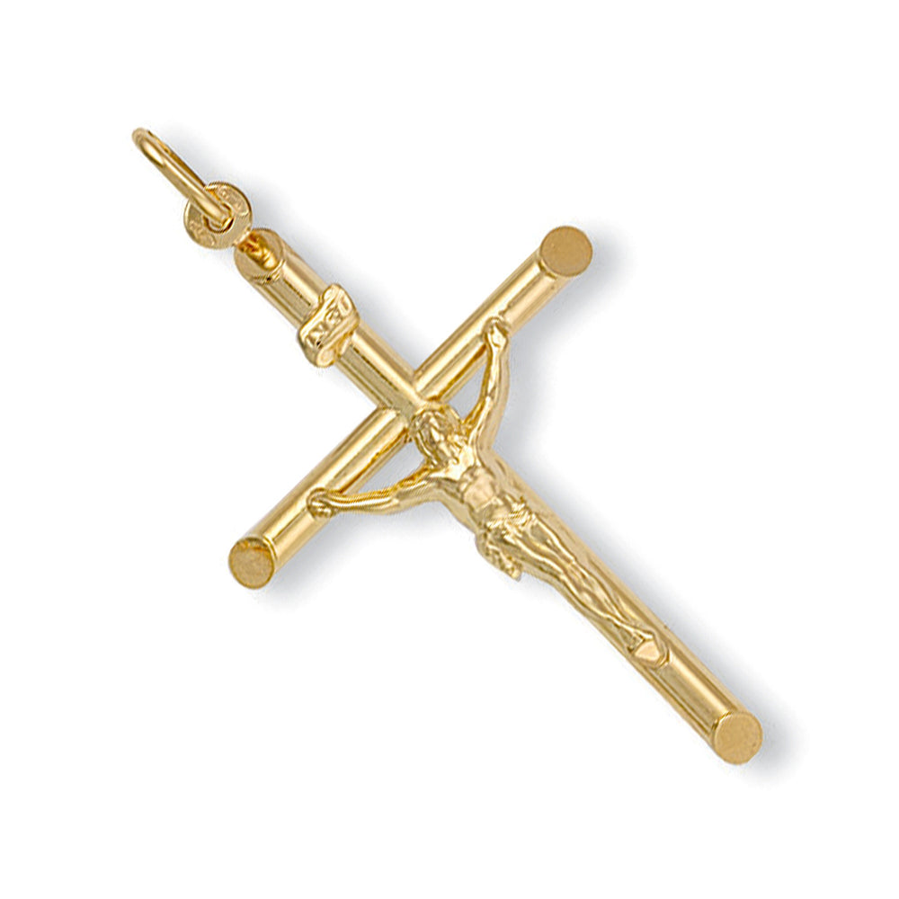Yellow Gold Round Tube Crucifix – product view