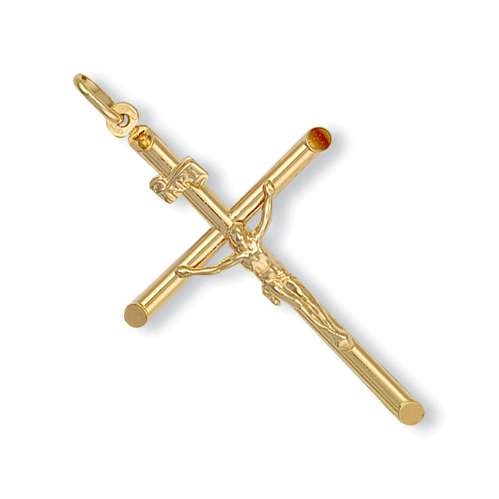 Yellow Gold Round Tube Large Crucifix