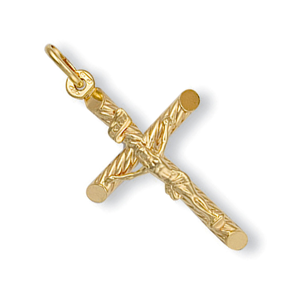Yellow Gold Round Tube Crucifix