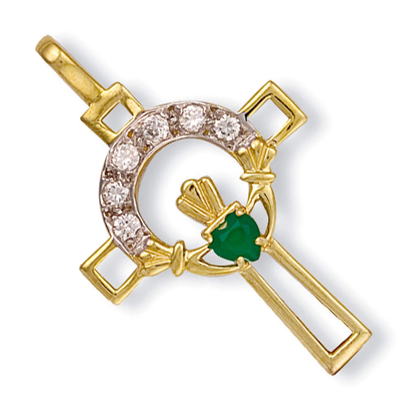 Yellow Gold Cubic Zirconia Claddagh Cross