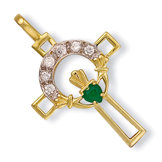 Yellow Gold Cubic Zirconia Claddagh Cross