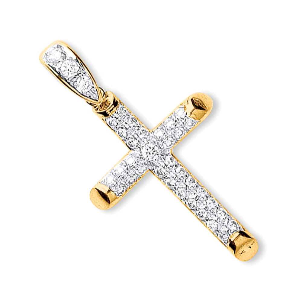 Yellow Gold Round Tubed Cubic Zirconia Cross