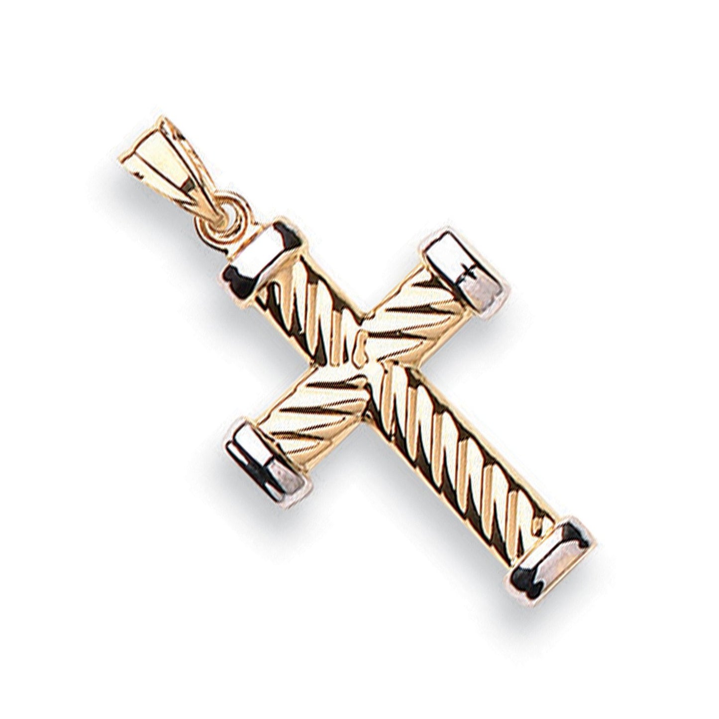 White & Yellow Gold Ribbed Cross