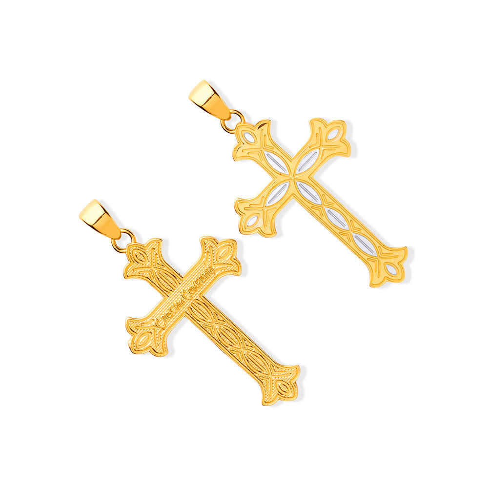 Yellow&White Gold Russian Orthodox Cross – product view