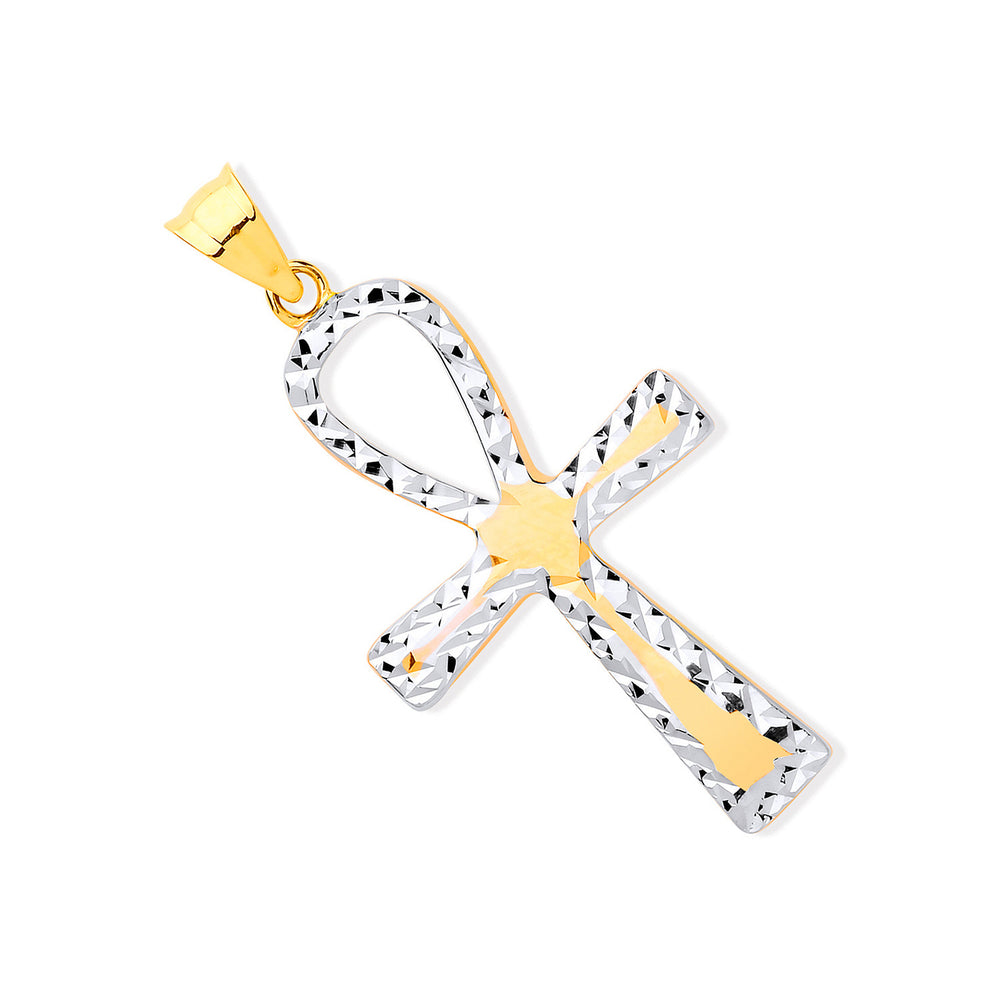 Yellow & White Gold Loop Top Fancy Cross – product view