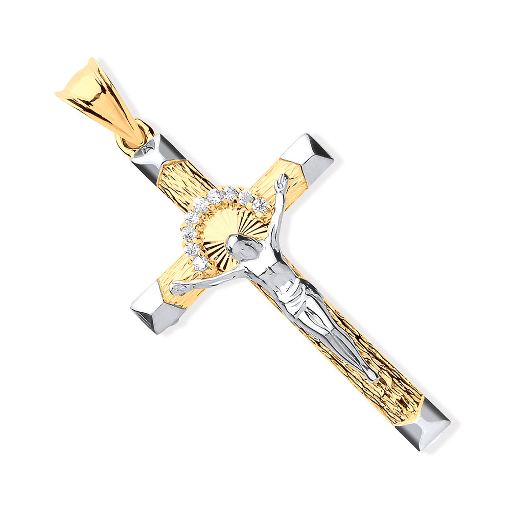 Yellow & White Gold Crucifix With Cubic Zirconias – product view