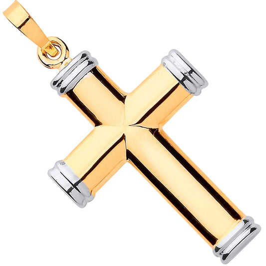 Yellow & White Gold Hollow Tube Plain Cross