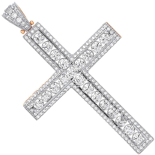 Yellow & White Gold Round Cubic Zirconia Cross