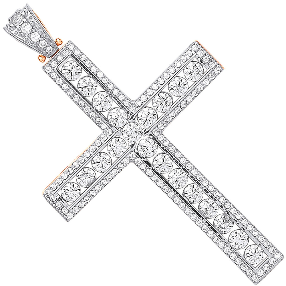 Yellow & White Gold Round Cubic Zirconia Cross