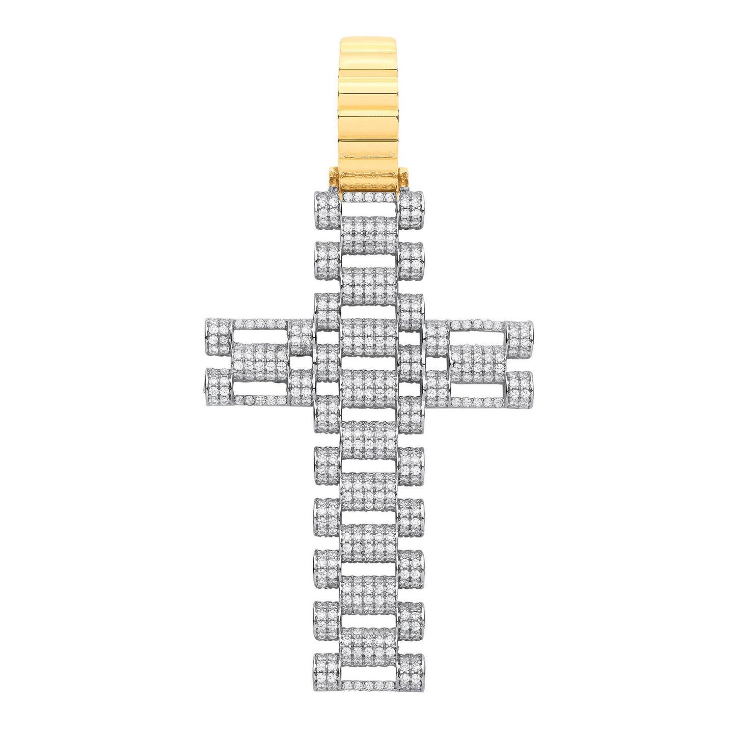 Yellow & White Gold Cubic Zirconia Fancy Link Large Cross