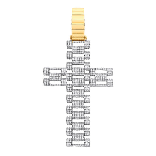 Yellow & White Gold Cubic Zirconia Fancy Link Large Cross