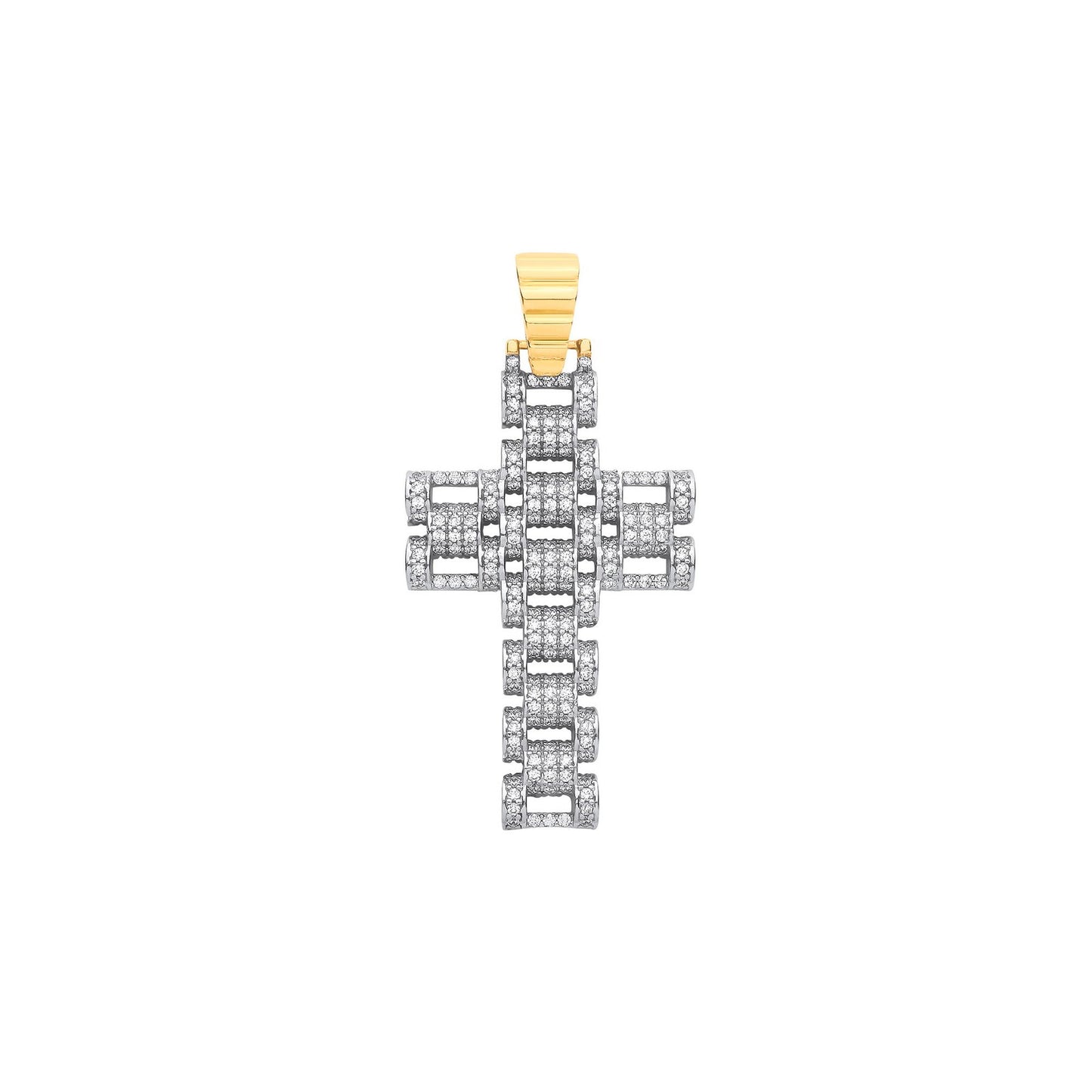 Yellow & White Gold Cubic Zirconia Fancy Link 55mm Cross