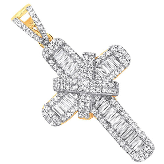 Yellow Gold Cubic Zirconias Kiss Cross Pendant
