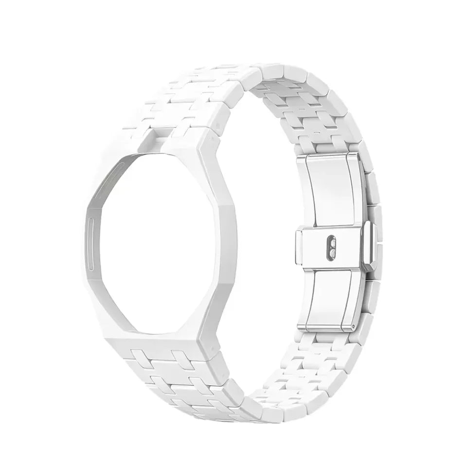 White linked bracelet conversion accessory on a white background