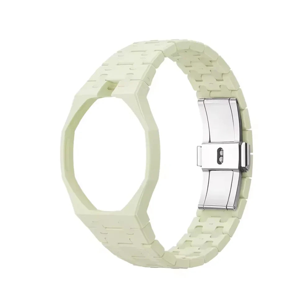 Light Green linked bracelet conversion accessory with clasp on a white background