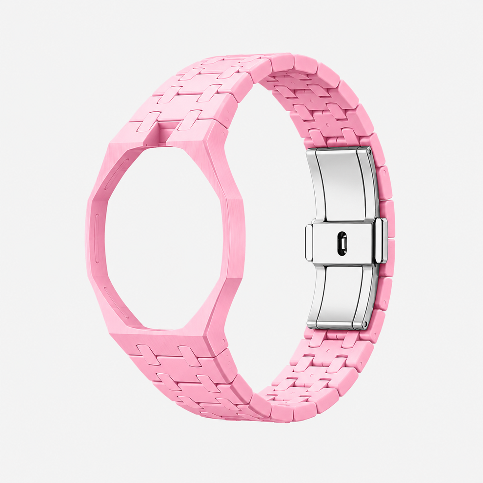 Pink geometric linked bracelet conversion accessory with clasp