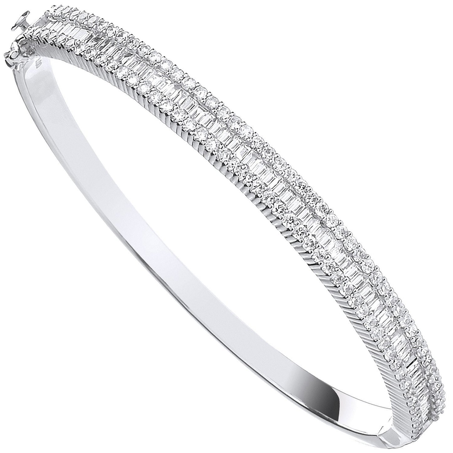 18ct White Gold 3.00ct Baguette & Brilliant Cut Diamond Half Eternity Bangle