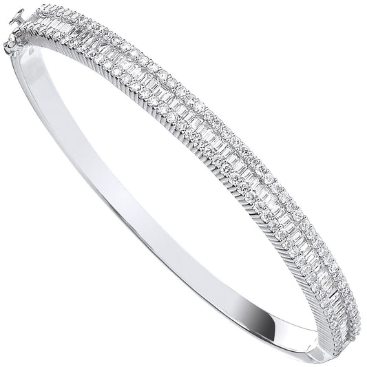 18ct White Gold 3.00ct Baguette & Brilliant Cut Diamond Half Eternity Bangle