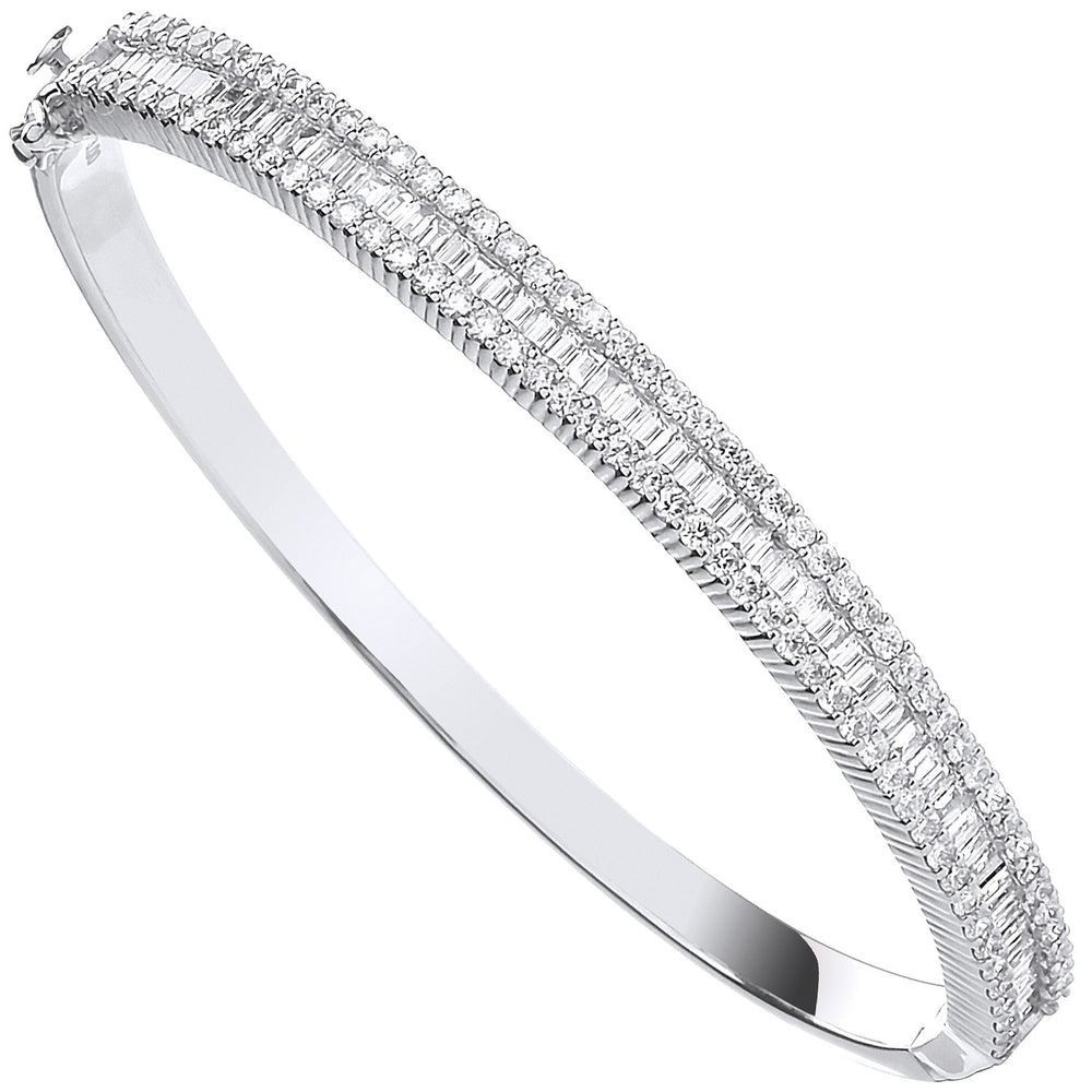 18ct White Gold 3.00ct Baguette & Brilliant Cut Diamond Half Eternity Bangle
