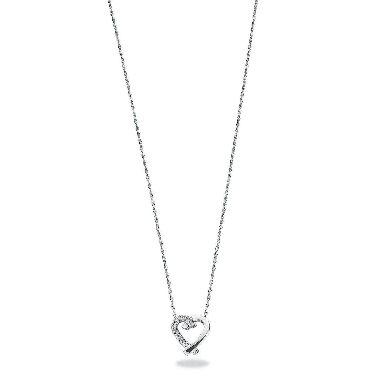 9ct White Gold 0.05ct Diamond Heart Pendant with 18in/45cm Chain - Fine Necklace - Certified – Luxury Jewellery by Imp