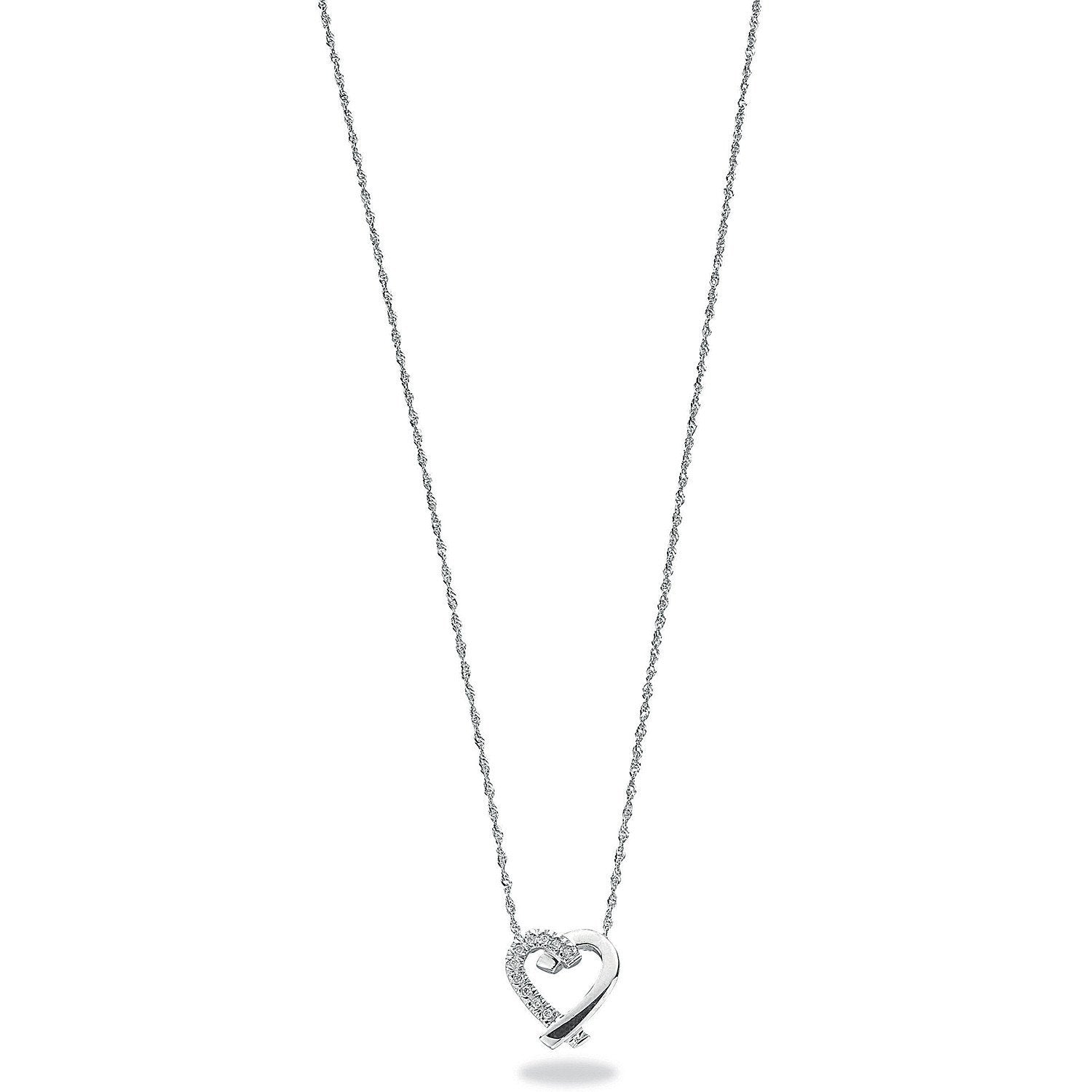 9ct White Gold 0.05ct Diamond Heart Pendant with 18in/45cm Chain - Fine Necklace - Certified – Luxury Jewellery by Imp