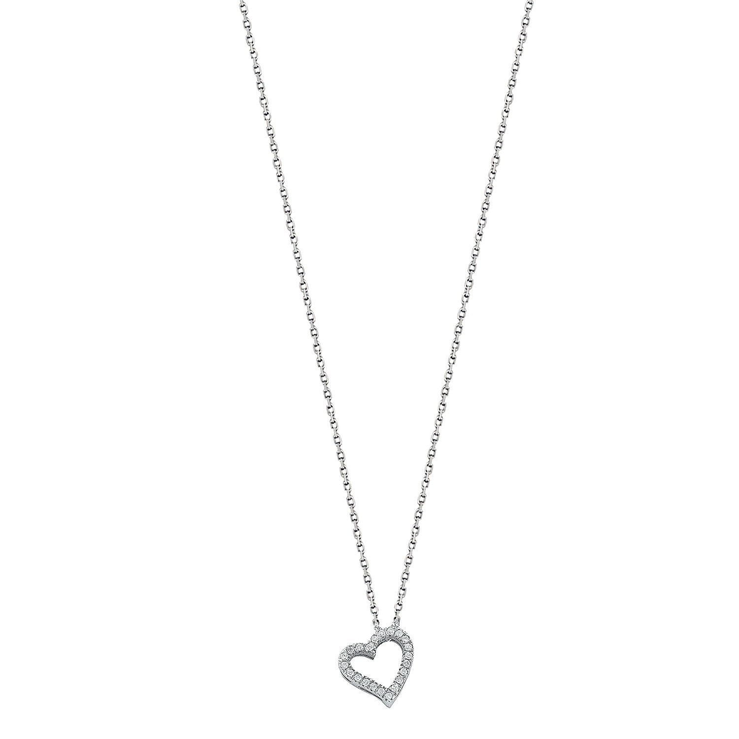 9ct White Gold 0.13ct Diamond Heart Pendant with 18in/45cm Chain - Fine Necklace - Certified – Luxury Jewellery by Imp