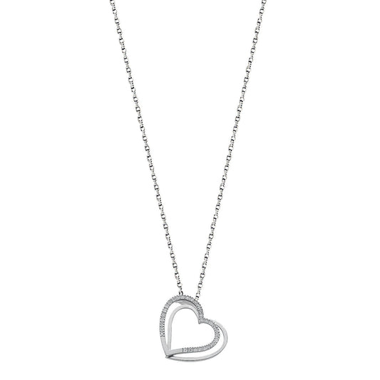 9ct White Gold 0.15ct Diamond Double Heart Pendant with 18in/45cm Chain - Fine Necklace – Luxury Jewellery by Imperial