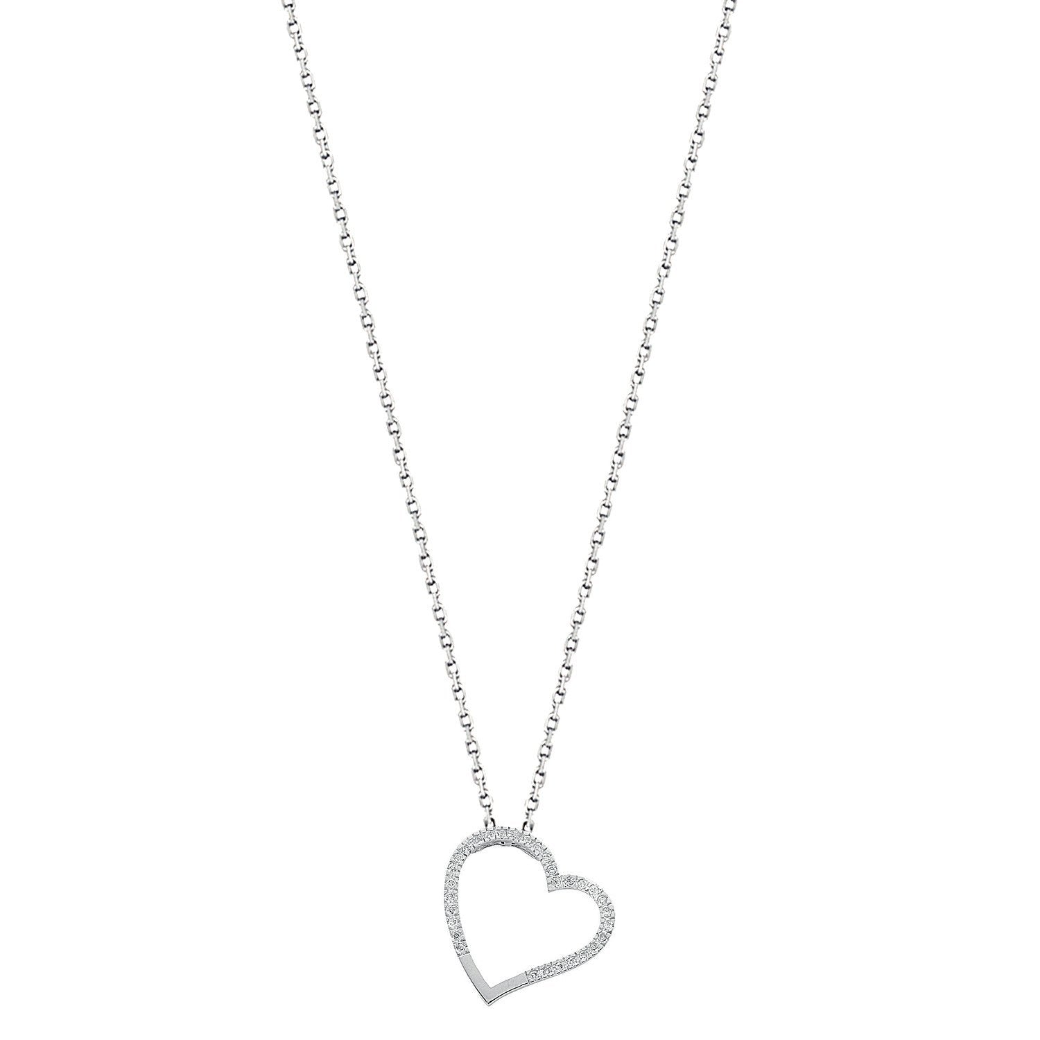 9ct White Gold 0.12ct Diamond Heart Pendant with 18in/45cm Chain - Fine Necklace - Certified – Luxury Jewellery by Imp