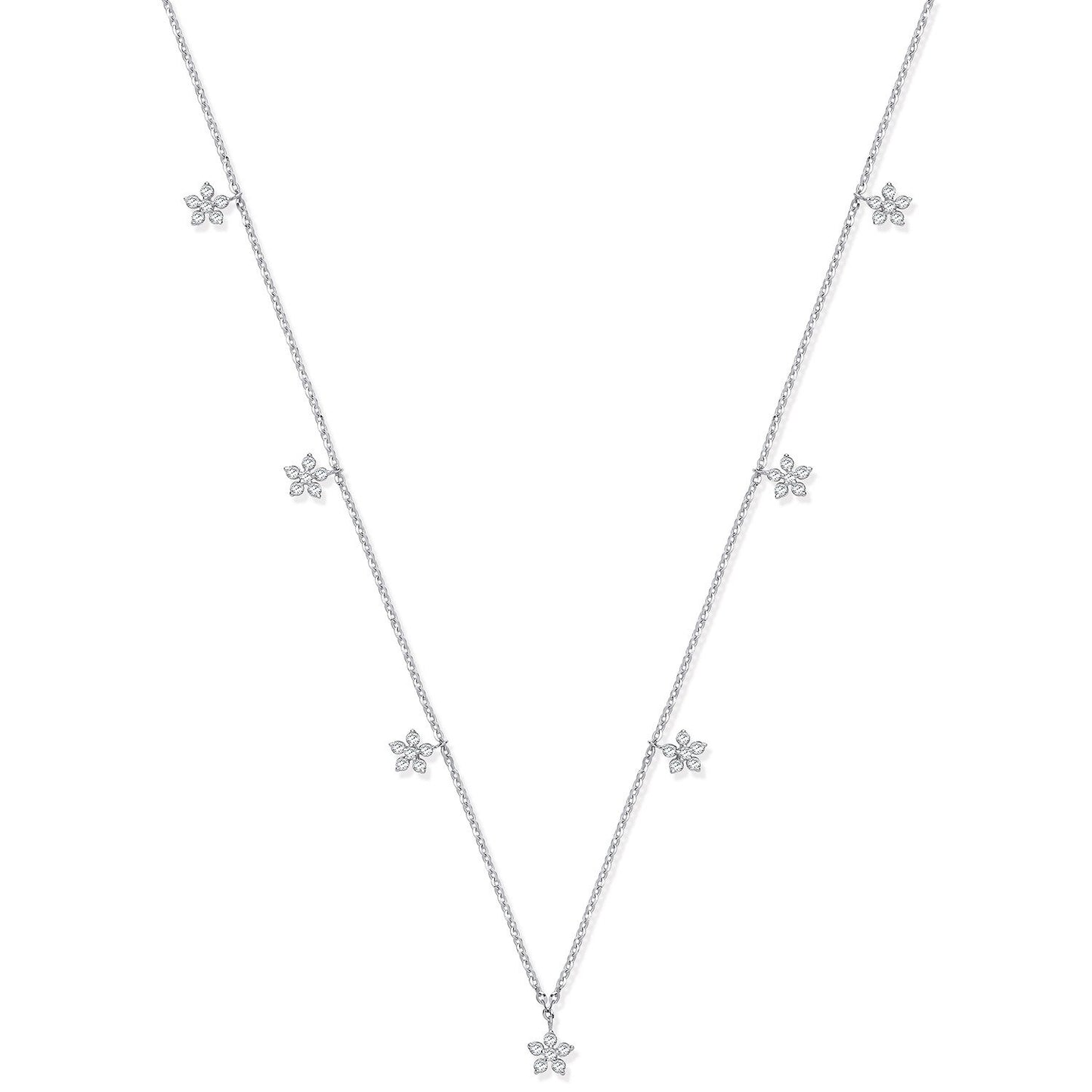 9ct White Gold 0.27ctw 7 Florets Pendant (18in/45cm) Chain - Fine Necklace - Certified Authen – Luxury Jewellery by Im