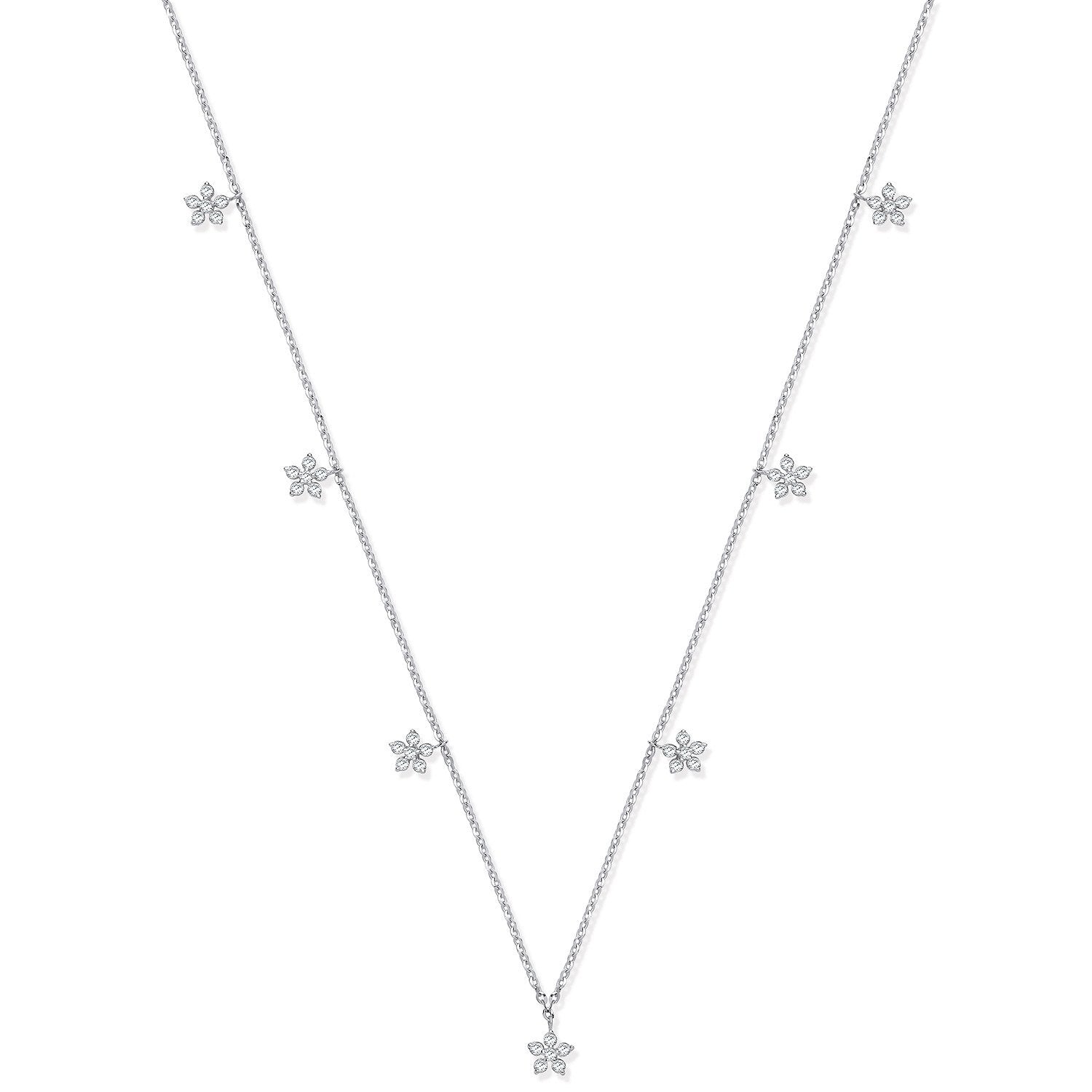 9ct White Gold 0.27ctw 7 Florets Pendant (18in/45cm) Chain - Fine Necklace - Certified Authen – Luxury Jewellery by Im