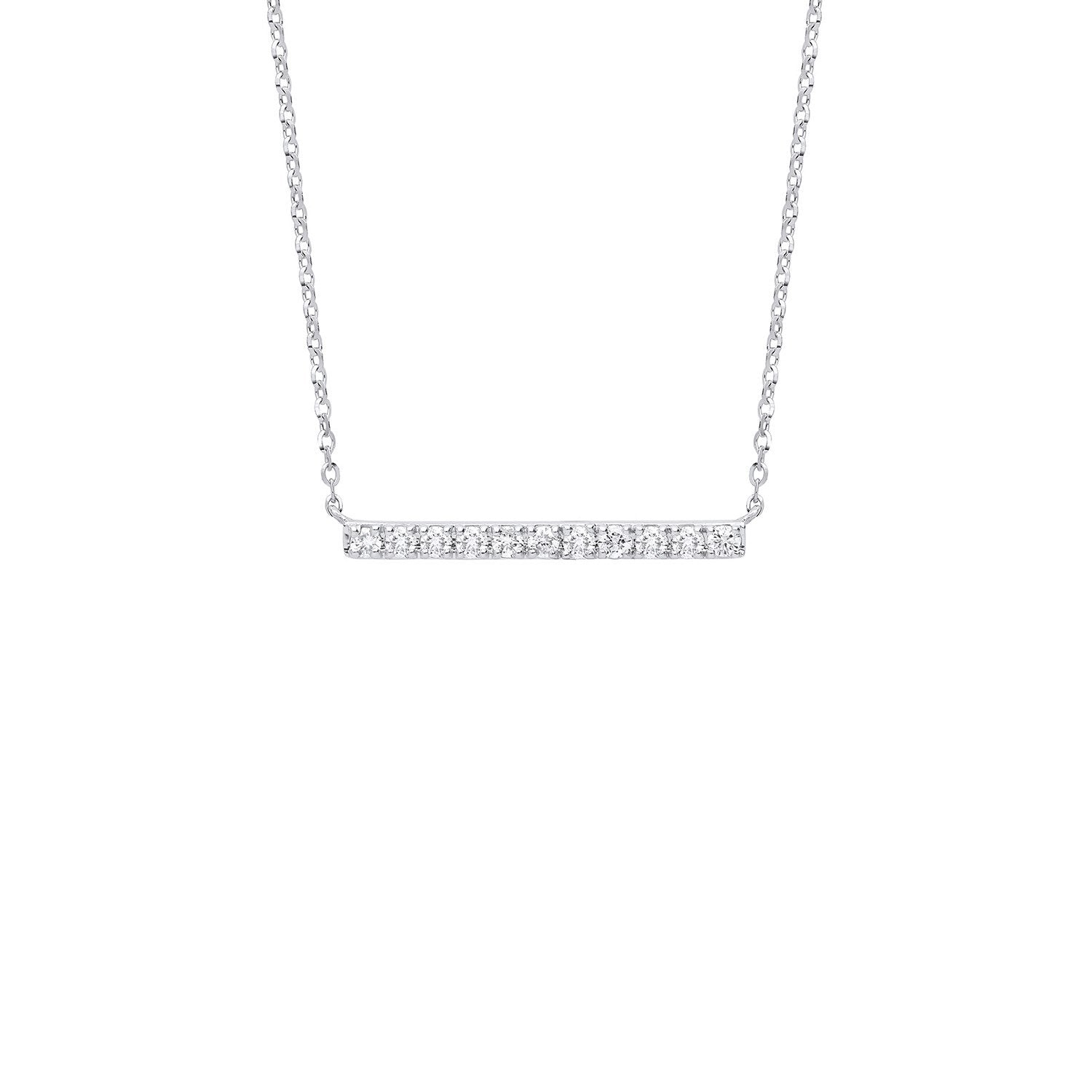 9ct White Gold 0.20ct Diamond Bar Necklace (Chain 17") - Fine Necklace - Certified Authentic – Luxury Jewellery by Imp