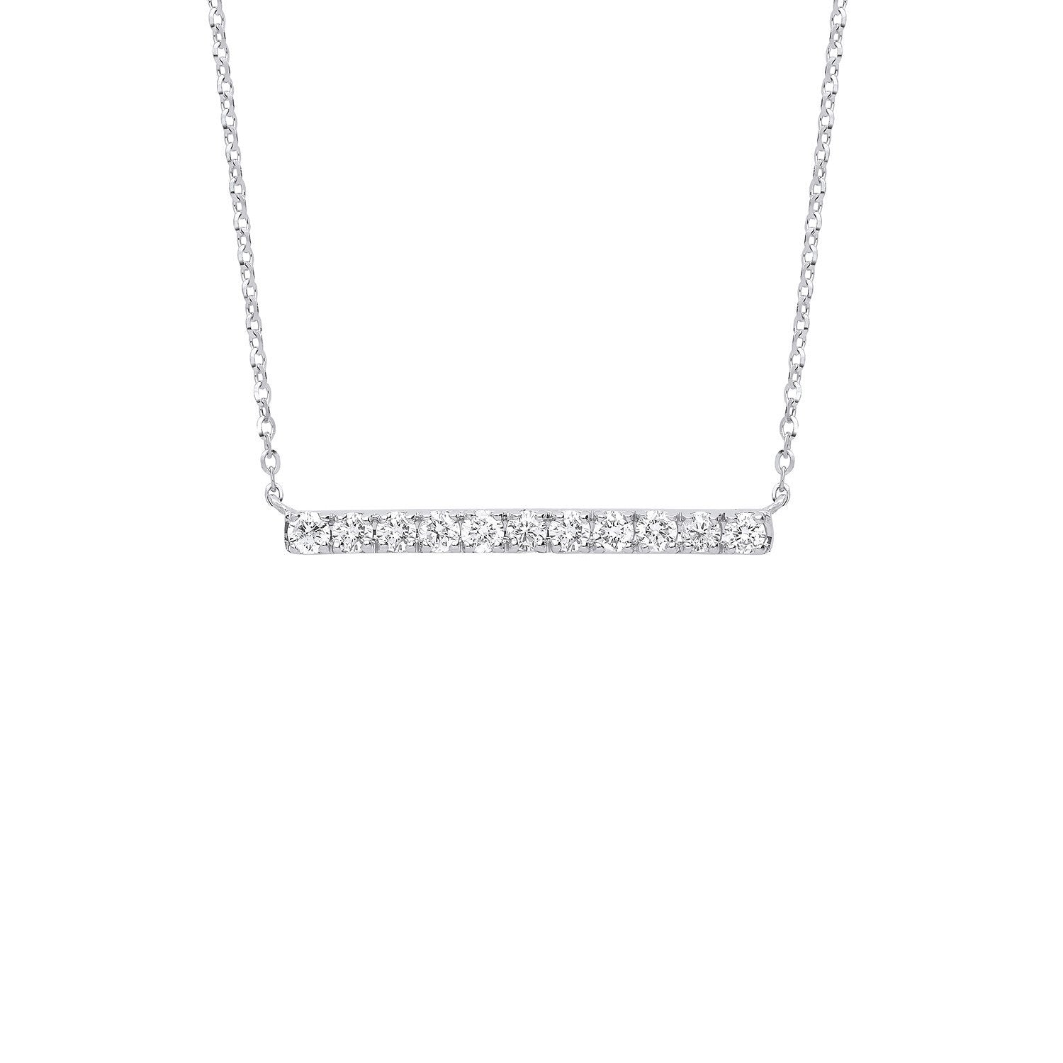 9ct White Gold 0.33ct Diamond Bar Necklace (18in/45cm) Chain - Fine Necklace - Certified Auth – Luxury Jewellery by Im